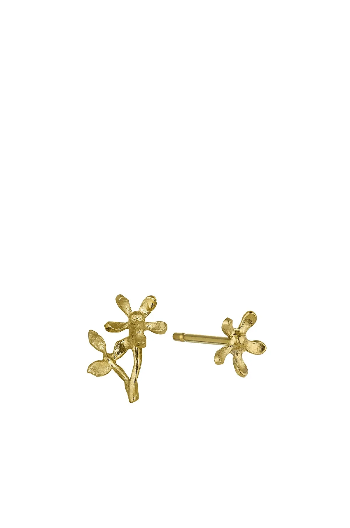 Asymmetric Growing Flower Stud Earrings Gold