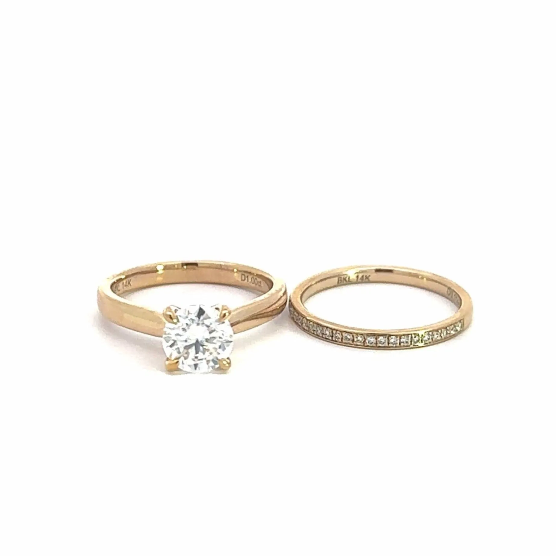 Baikalla 14k Yellow Gold Moissanite and Diamond 2 in 1 Engagement Ring Set