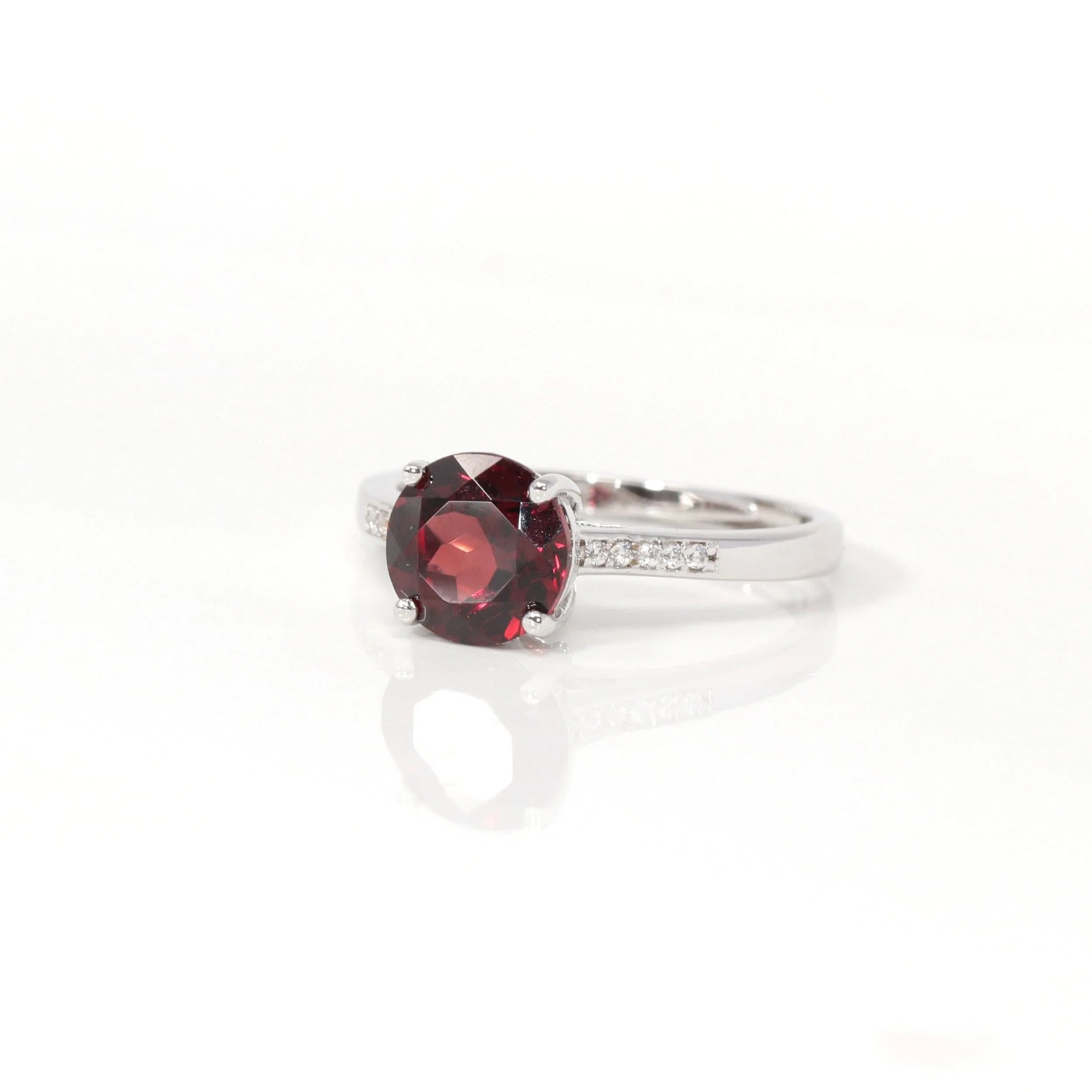 Baikalla™ Sterling Silver Natural Red Garnet Solitaire Ring