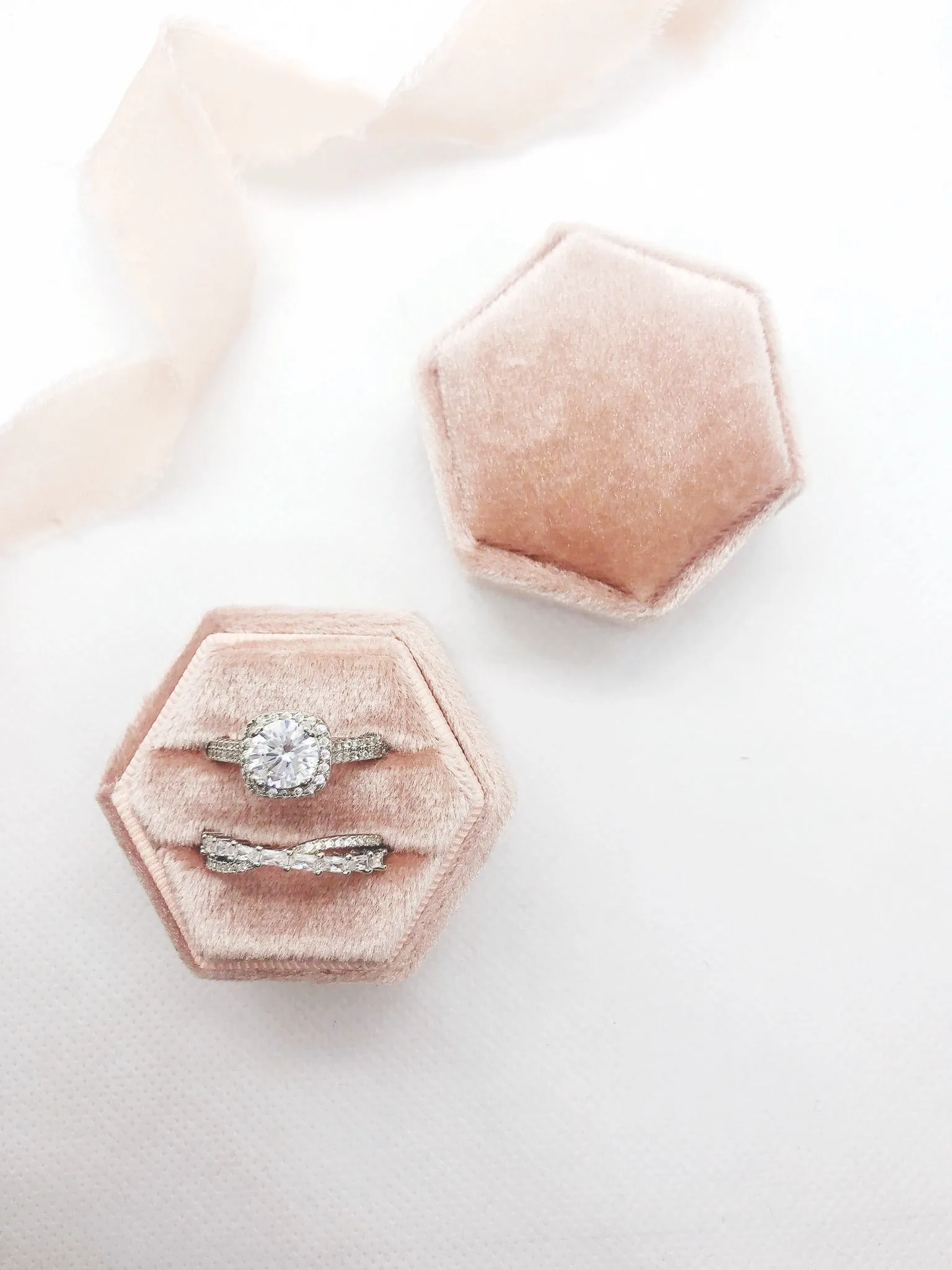 Ballet Pink Velvet Hexagon Ring Box