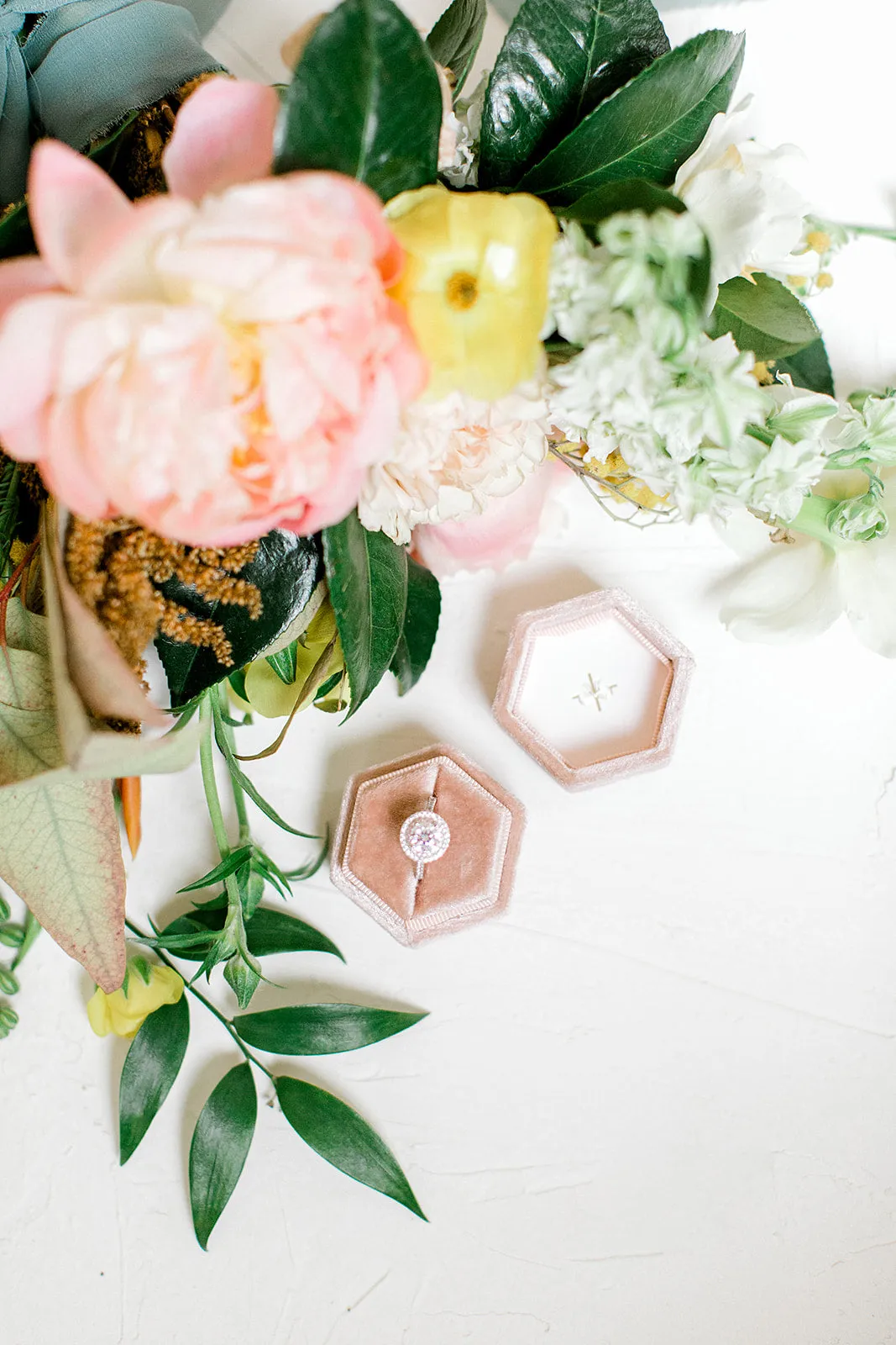 Ballet Pink Velvet Hexagon Ring Box