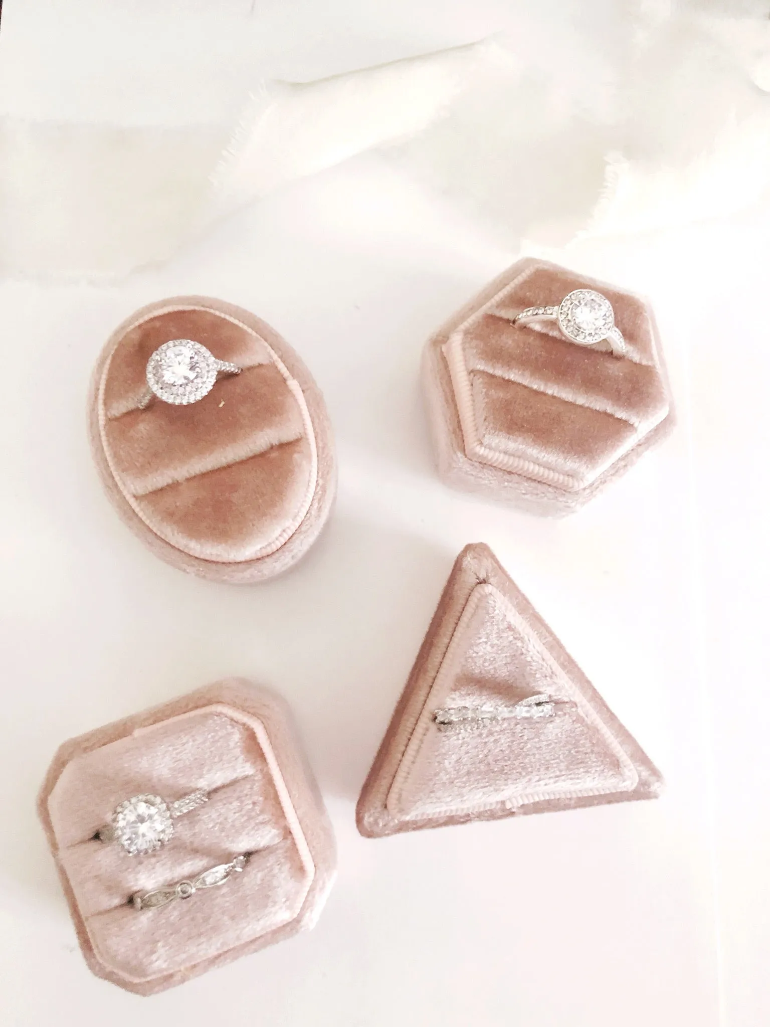 Ballet Pink Velvet Hexagon Ring Box