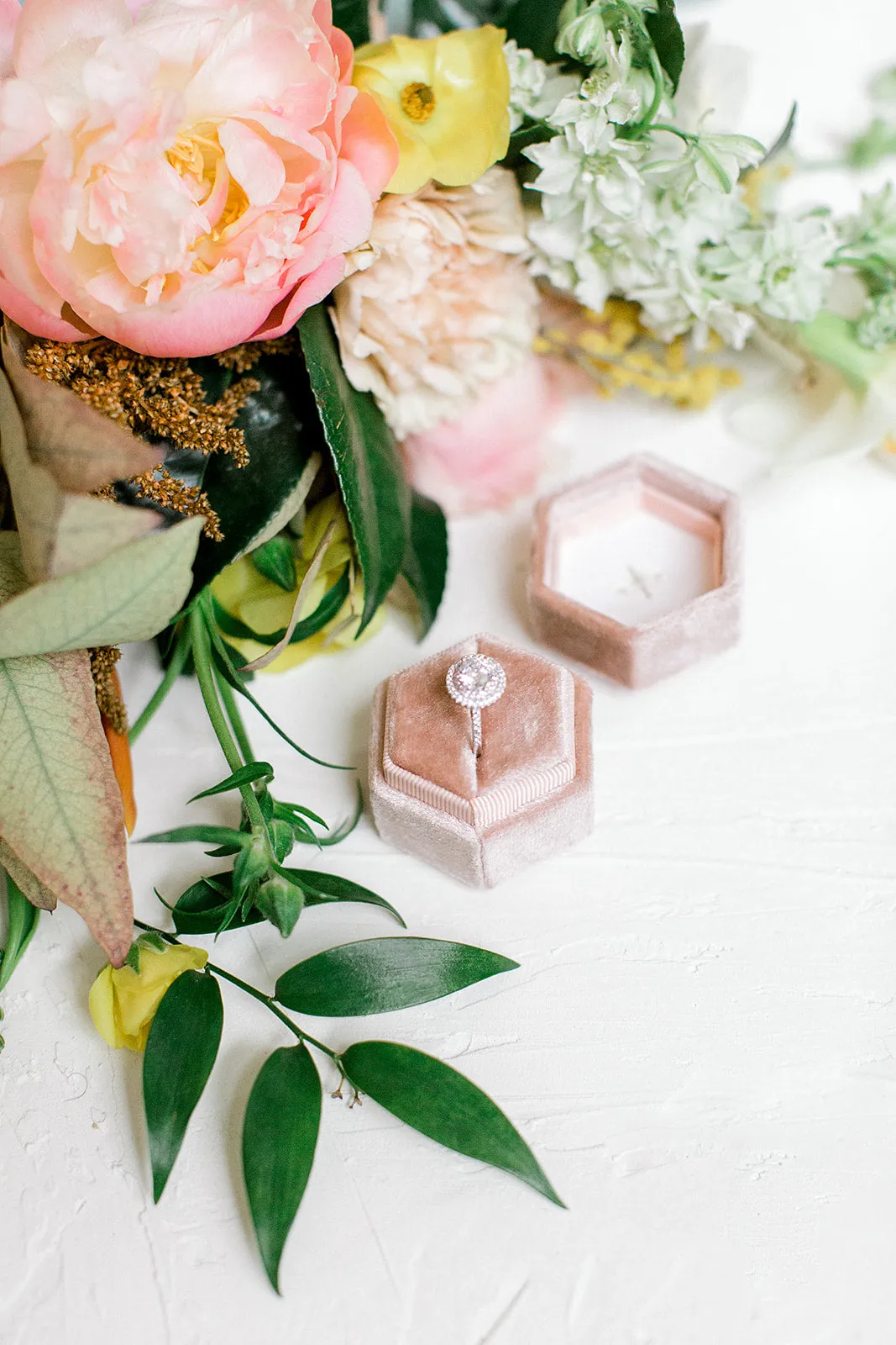 Ballet Pink Velvet Hexagon Ring Box