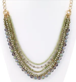 Beaded Glass Statement Long Necklace Green