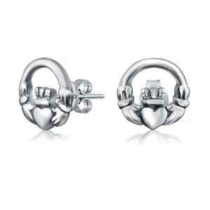 BFF  Celtic Round Circle Purple CZ Claddagh Stud Earrings .925 Silver