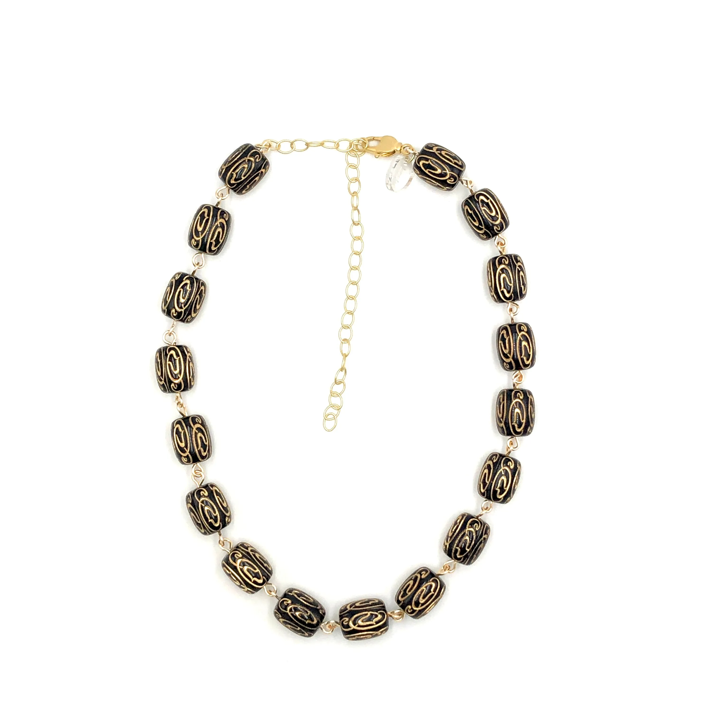 Black & Gold Etched Amelia Necklace