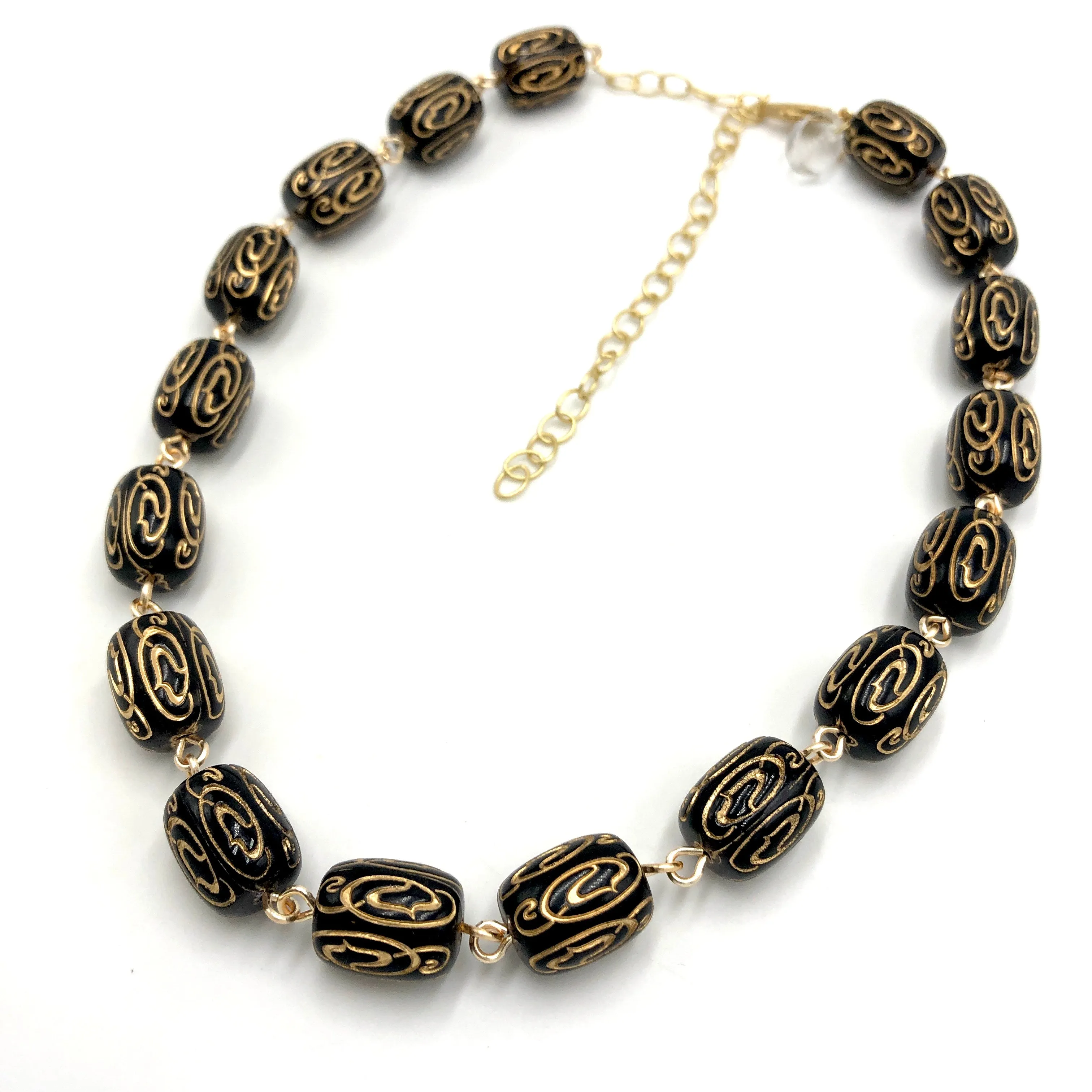 Black & Gold Etched Amelia Necklace