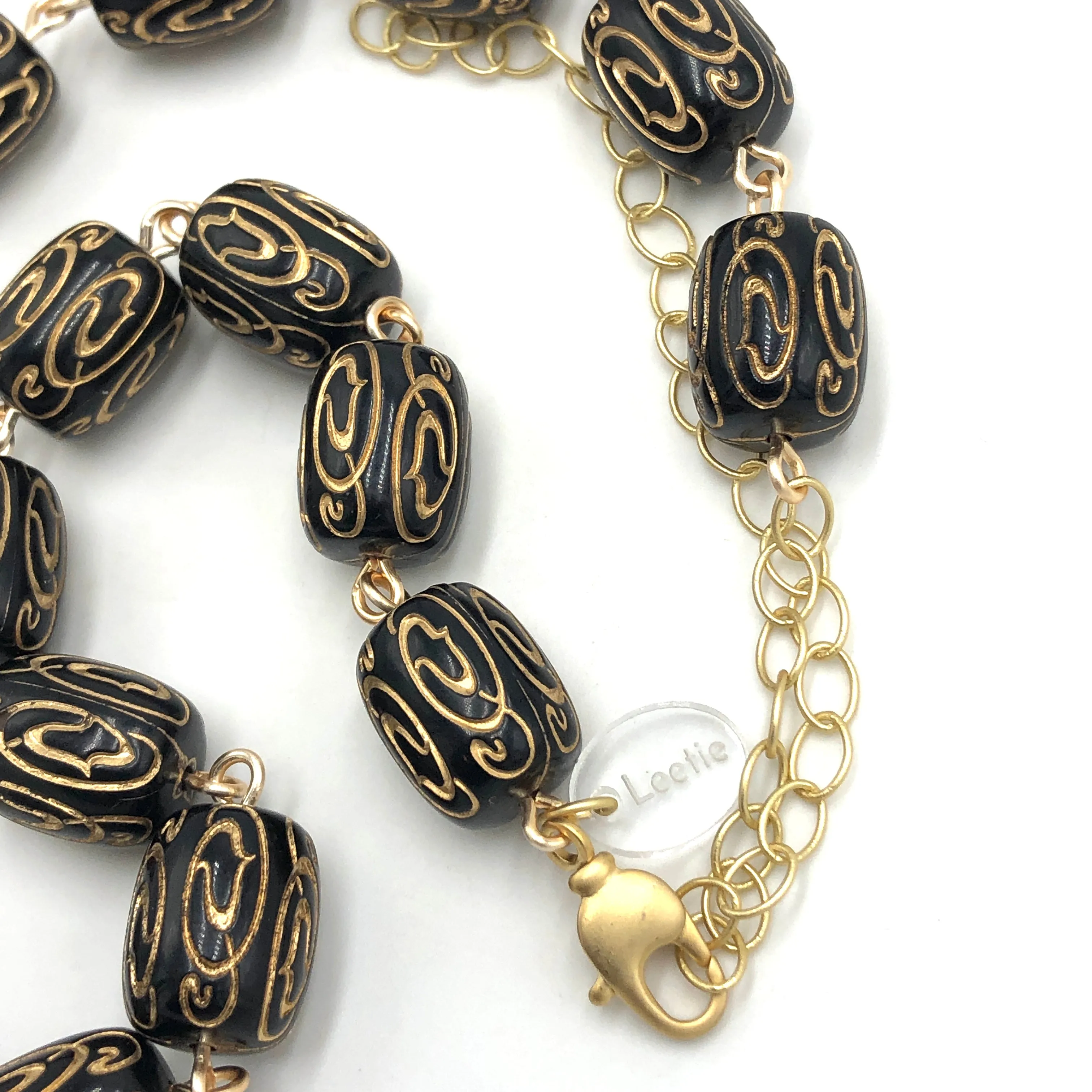 Black & Gold Etched Amelia Necklace