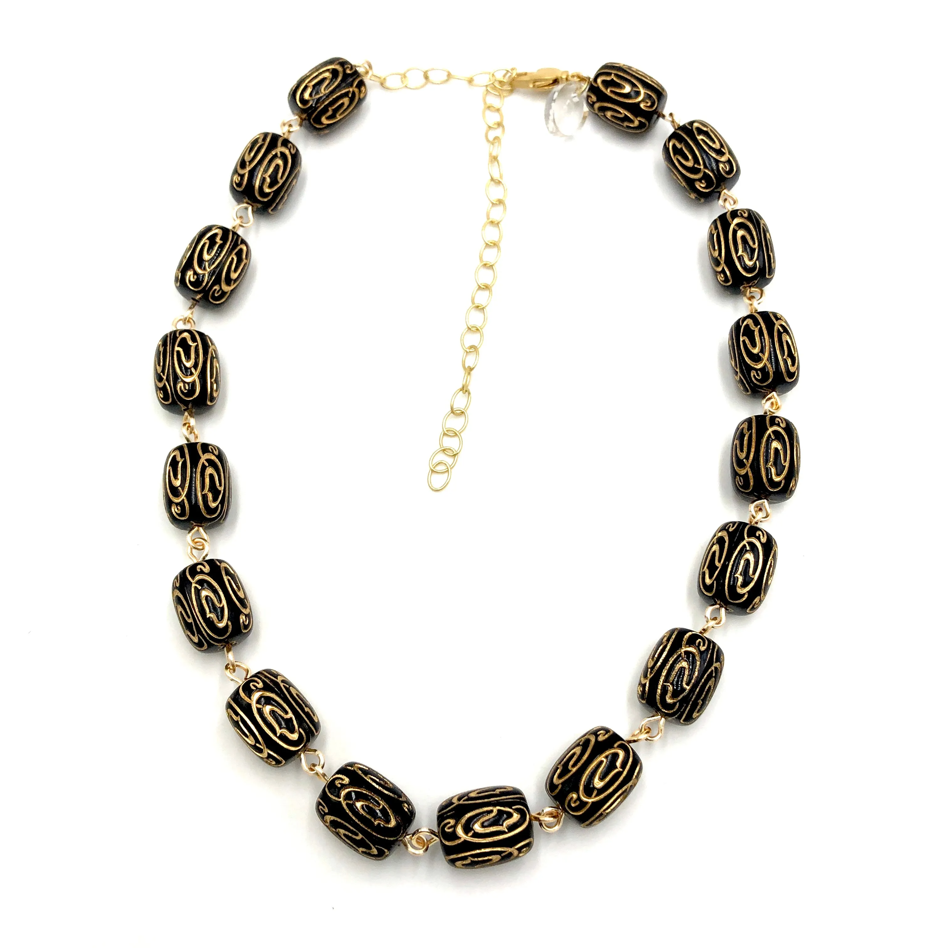 Black & Gold Etched Amelia Necklace