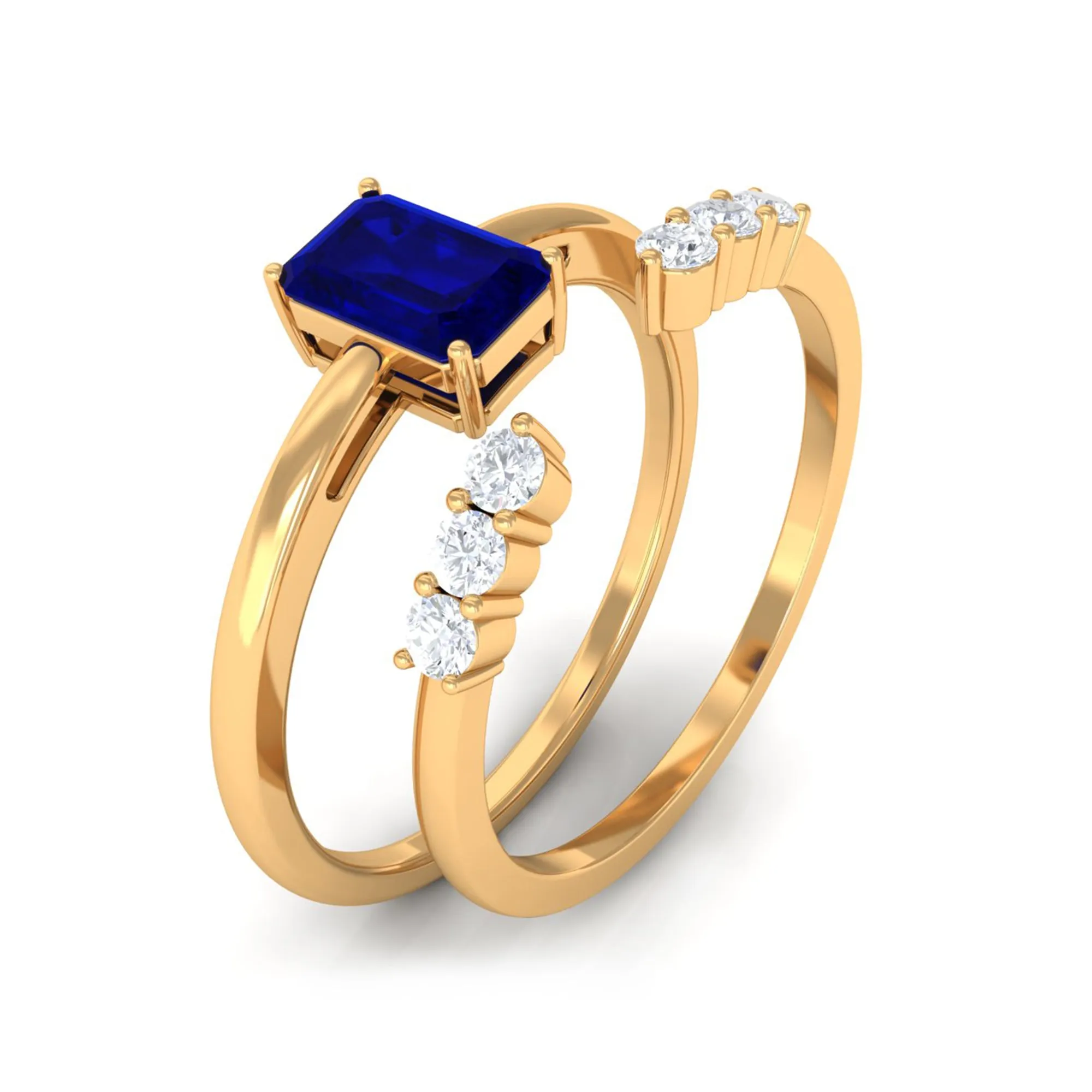 Blue Sapphire Stackable Ring Set with Diamond