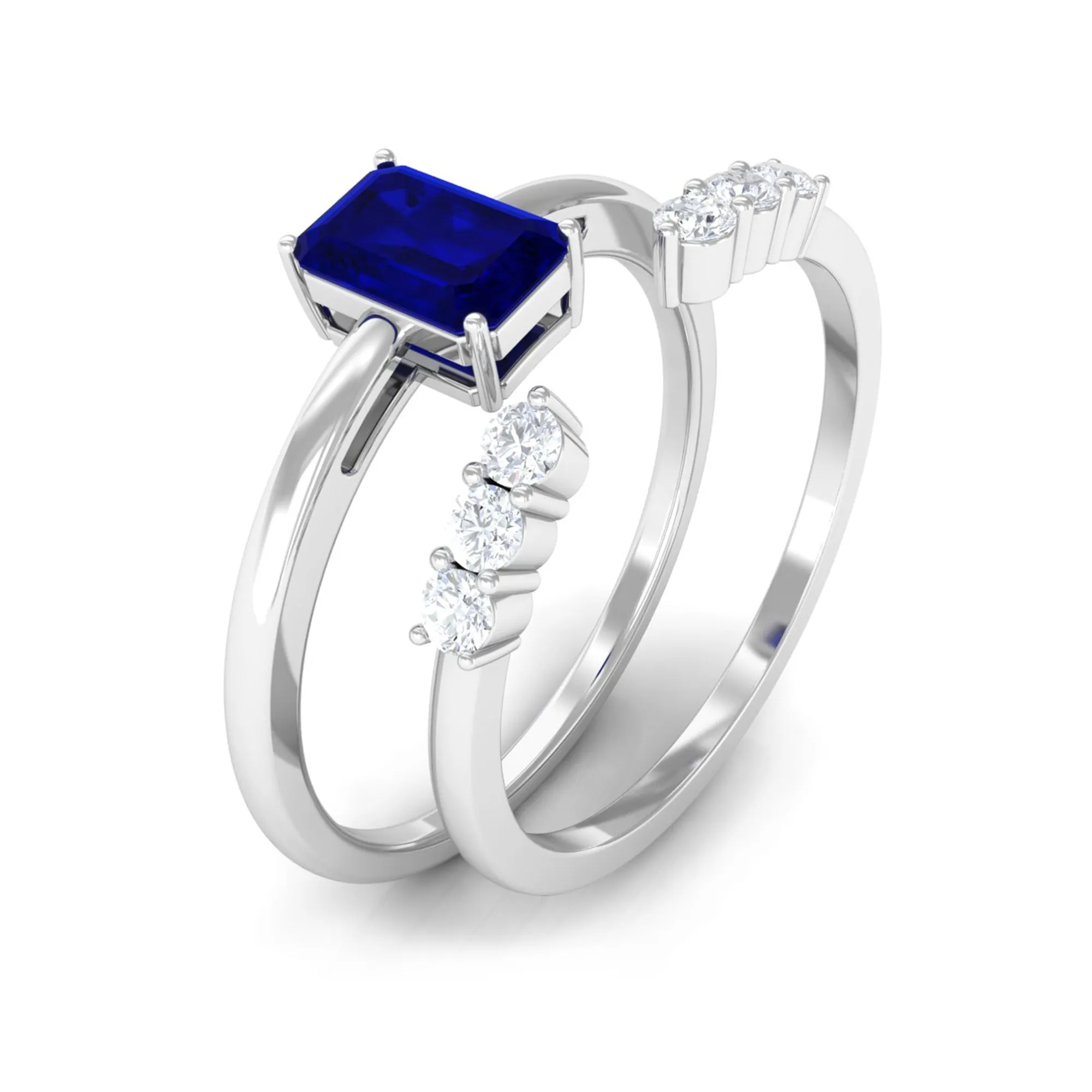 Blue Sapphire Stackable Ring Set with Diamond