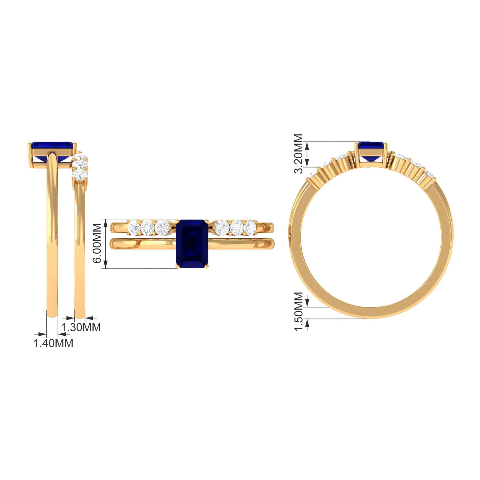 Blue Sapphire Stackable Ring Set with Diamond