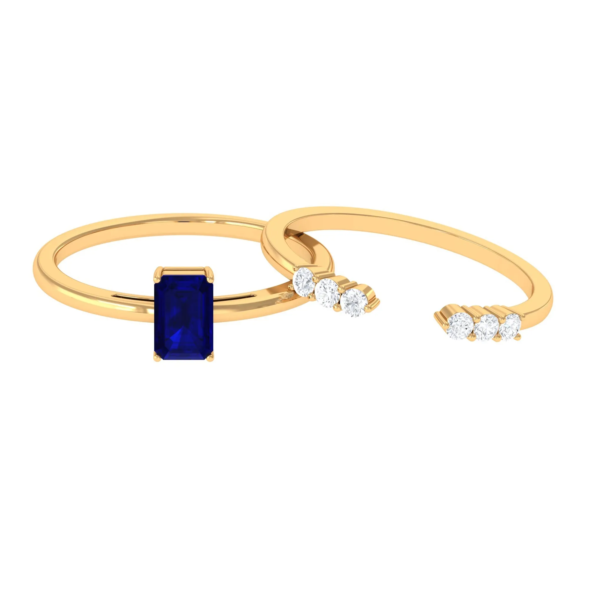 Blue Sapphire Stackable Ring Set with Diamond