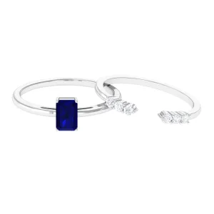 Blue Sapphire Stackable Ring Set with Diamond