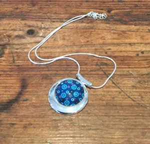 Blue Teal Flower Print Pendant