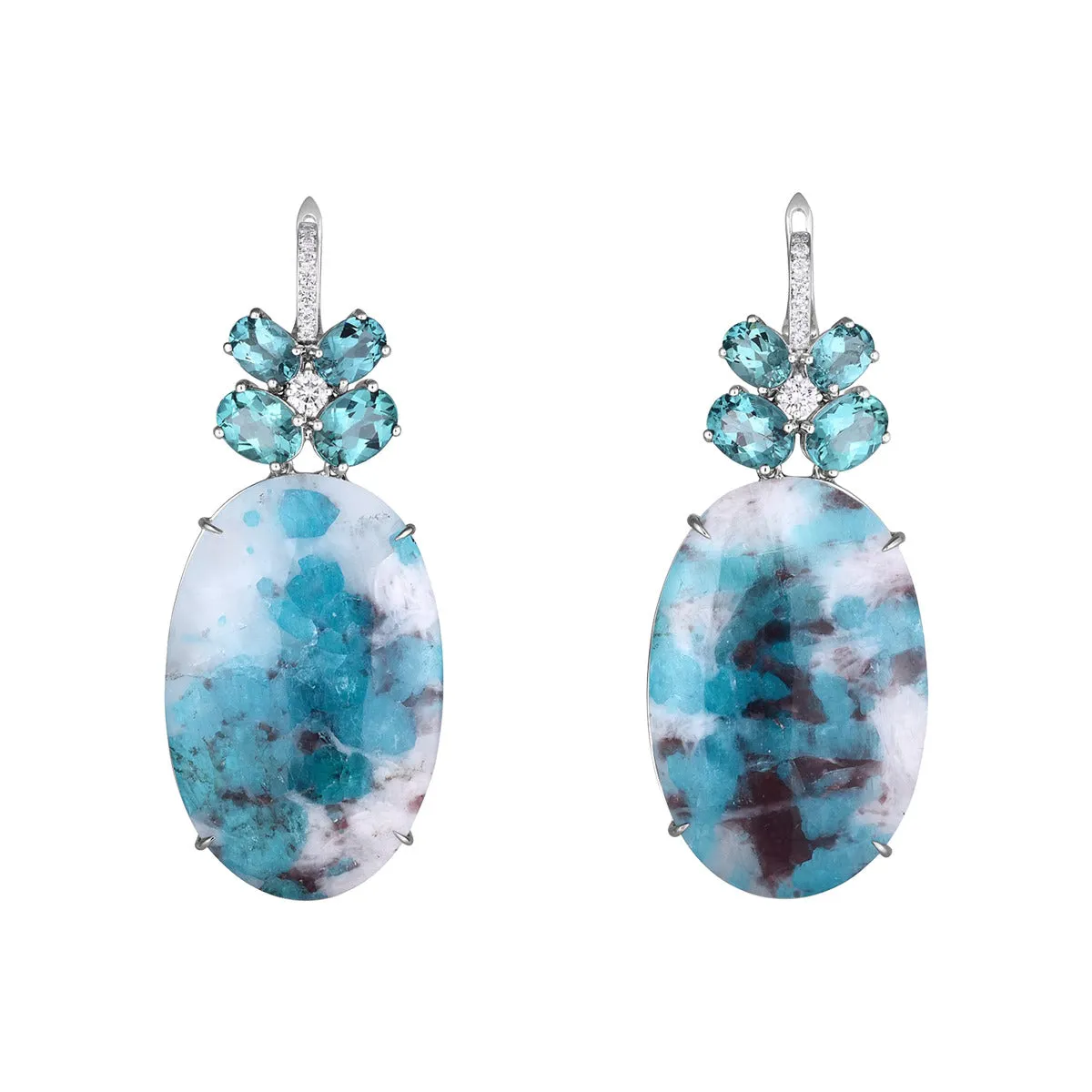 Blue Tourmaline, Paraiba and Diamond Drop Earrings