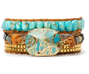 Bracelet Enveloppant en Turquoise et Jaspe | Chargé en Energie Calmante