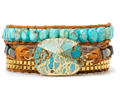 Bracelet Enveloppant en Turquoise et Jaspe | Chargé en Energie Calmante