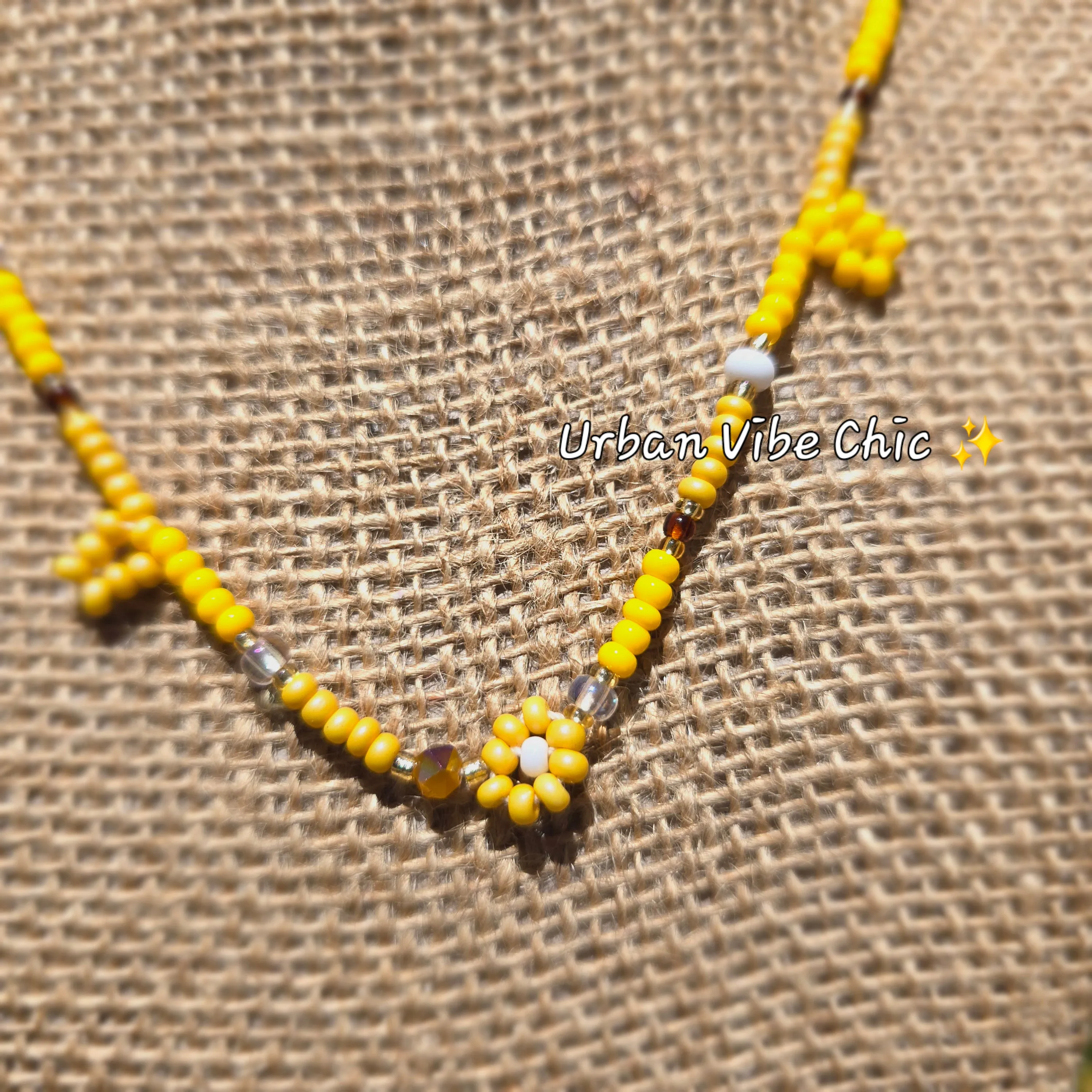 Brown & Yellow Daisy Beaded Necklace |Flower Bead Bead Necklace | Urban Vibe Chic | Seed Bead Jewelry