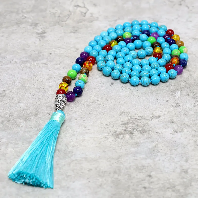 Buddha Stones 108 Mala Turquoise Beads Yoga Meditation Prayer Beads Necklace