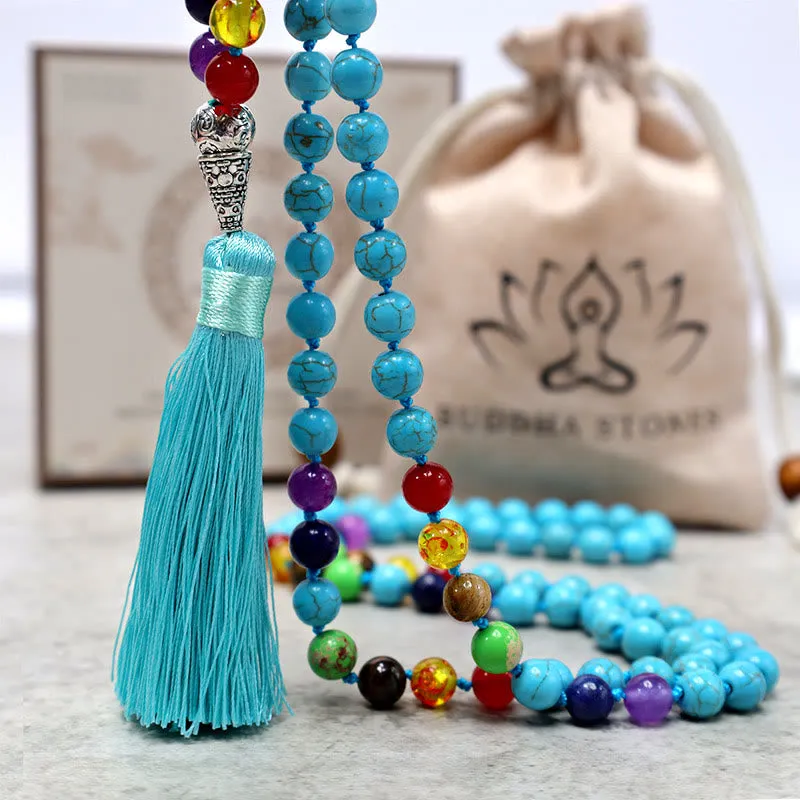 Buddha Stones 108 Mala Turquoise Beads Yoga Meditation Prayer Beads Necklace