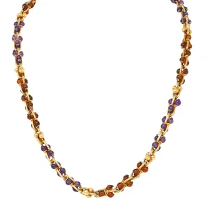 Bulgari 1990s Amethyst Citrine 18 Karat Yellow Gold Vintage Beaded Gauge Link Necklace