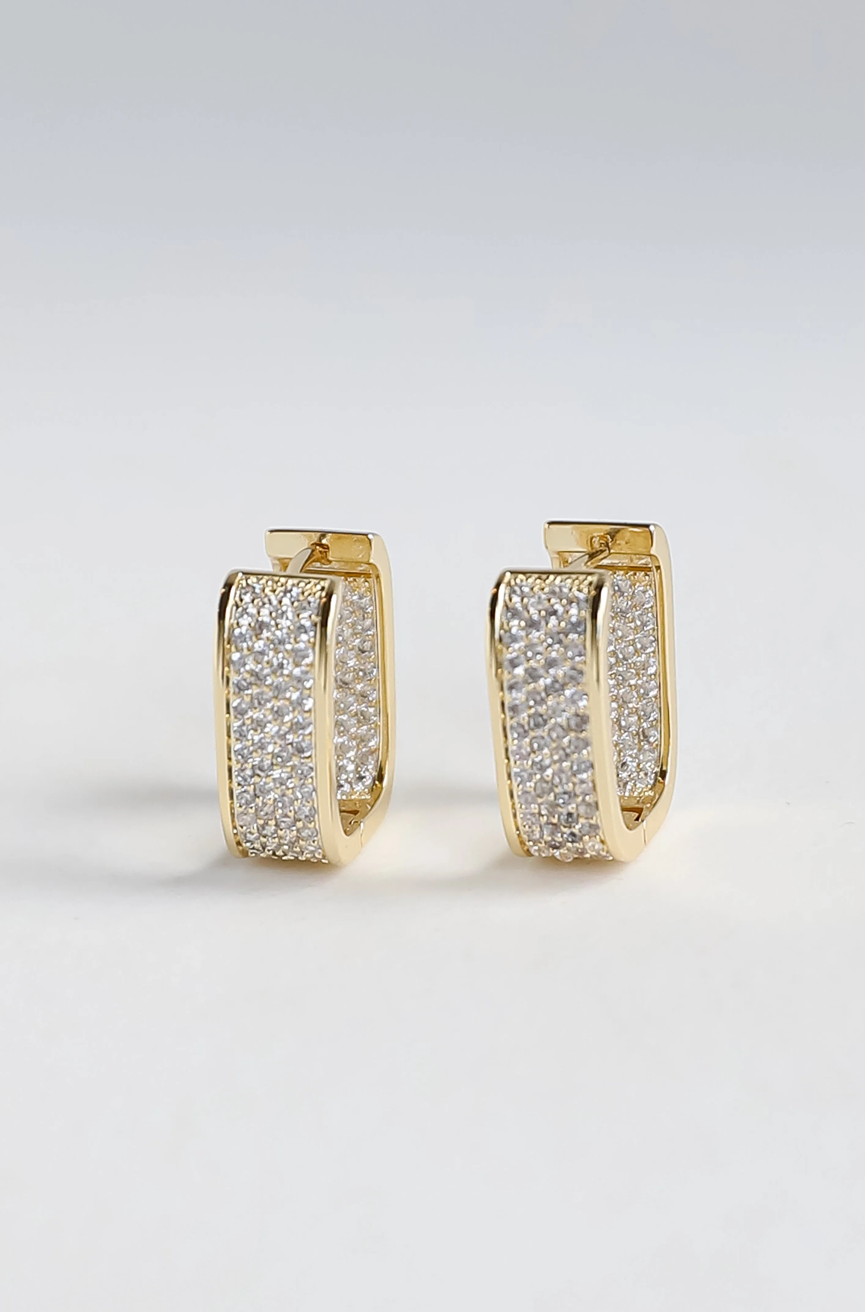 Camille Gold Rhinestone Square Hoop Earrings