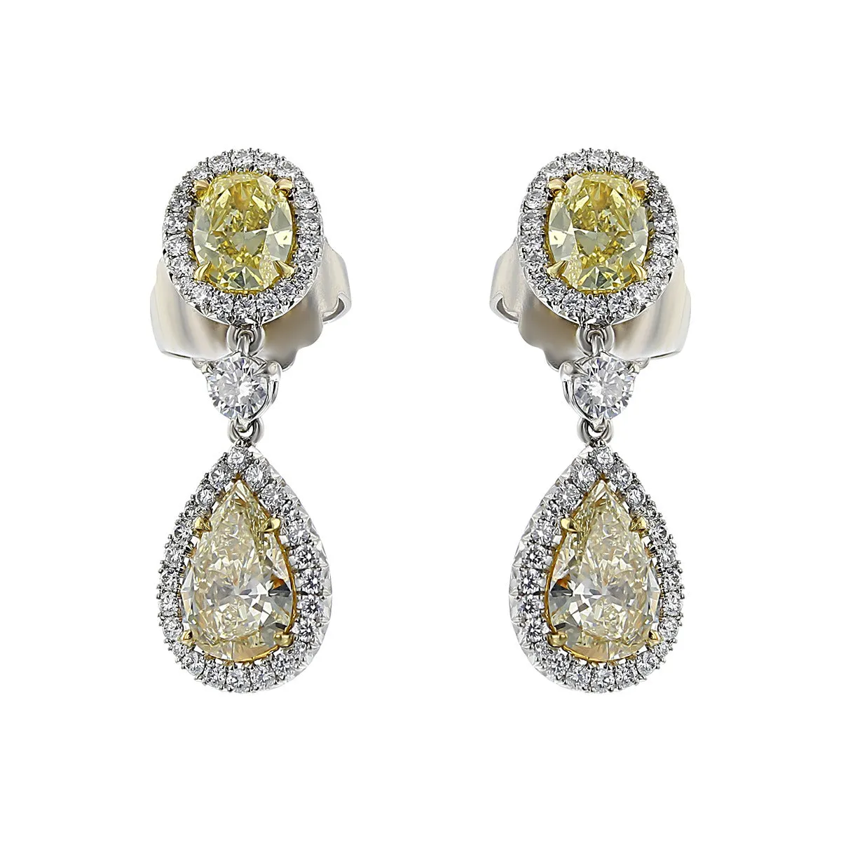 Canary Yellow Diamond Halo Drop Earrings