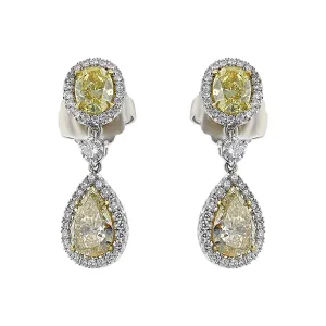 Canary Yellow Diamond Halo Drop Earrings