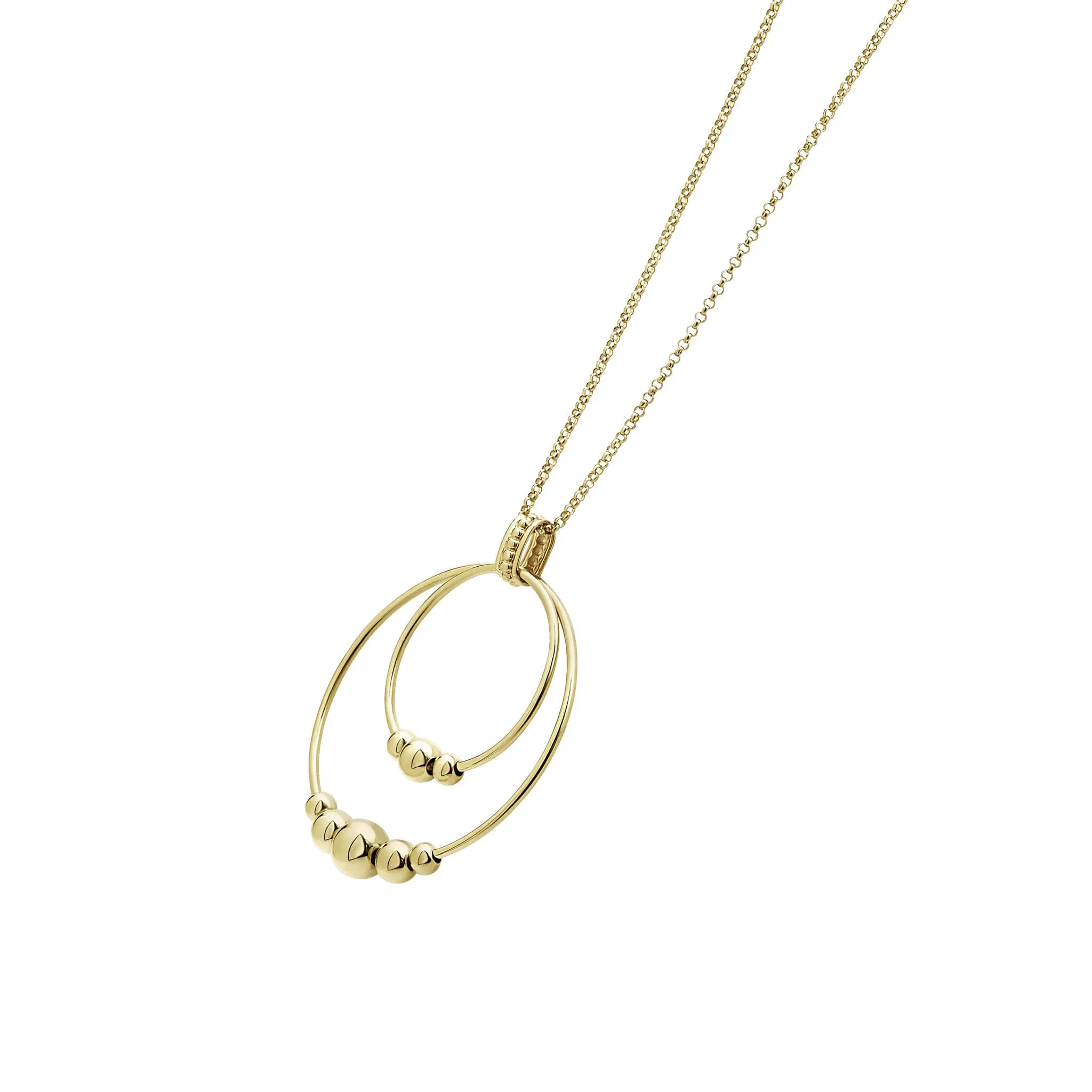 Caviar Gold 18K Gold Double Circle Bead Pendant Necklace