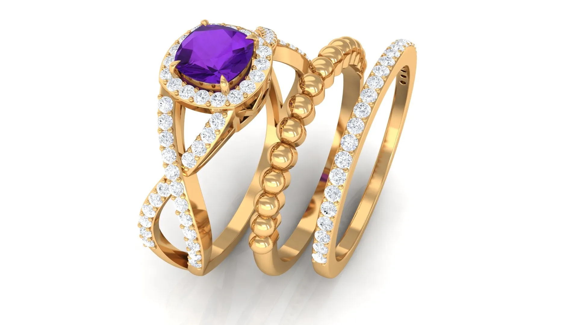 Certified Amethyst Stackable Ring Set with Moissanite