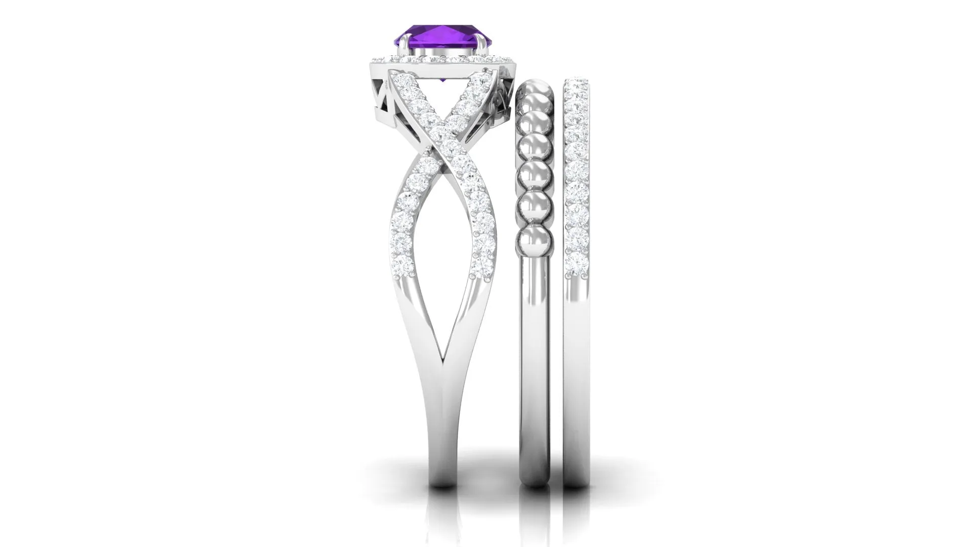 Certified Amethyst Stackable Ring Set with Moissanite