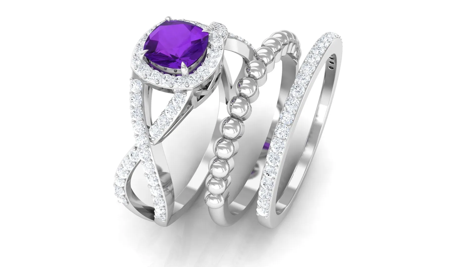 Certified Amethyst Stackable Ring Set with Moissanite