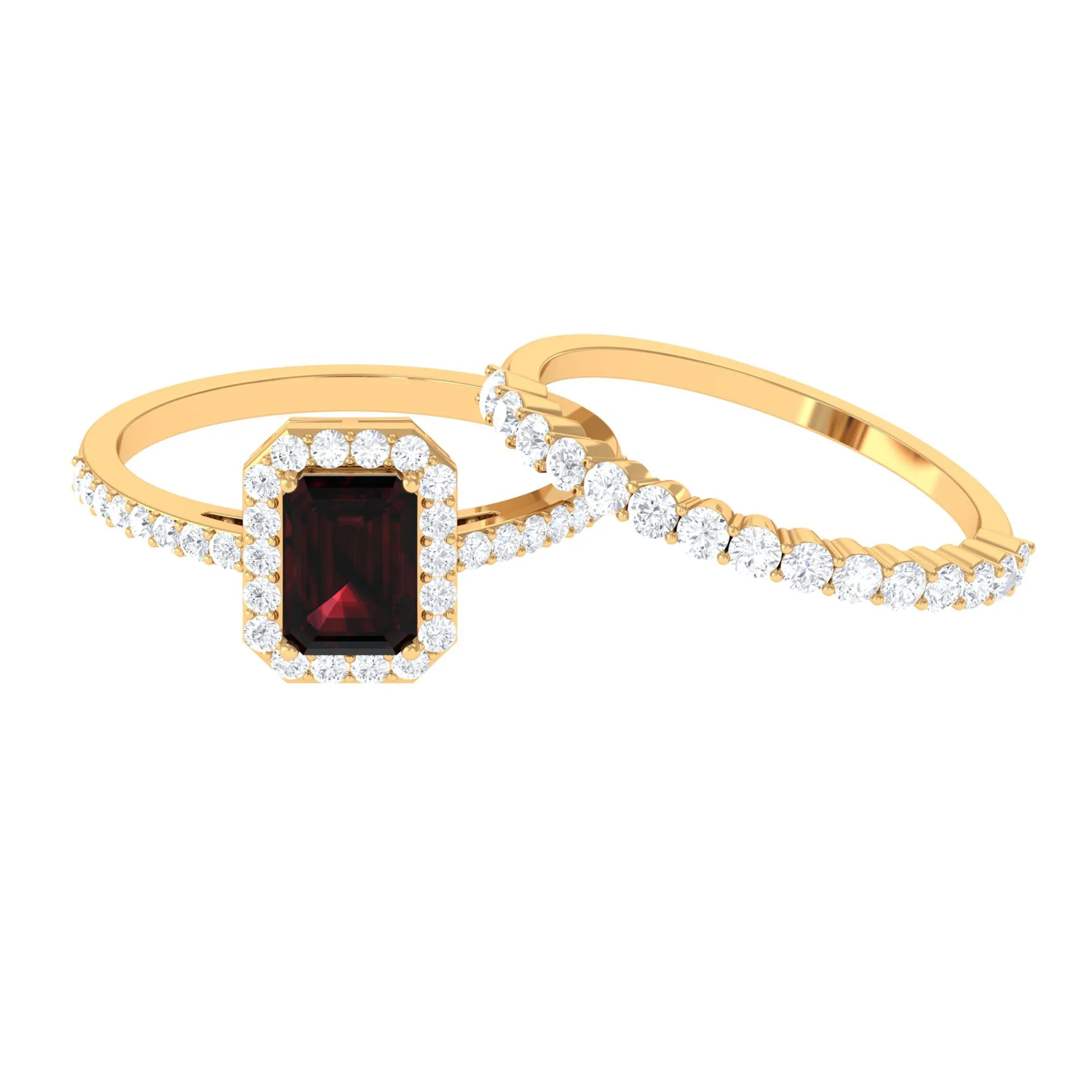 Certified Garnet and Moissanite Stackable Ring Set