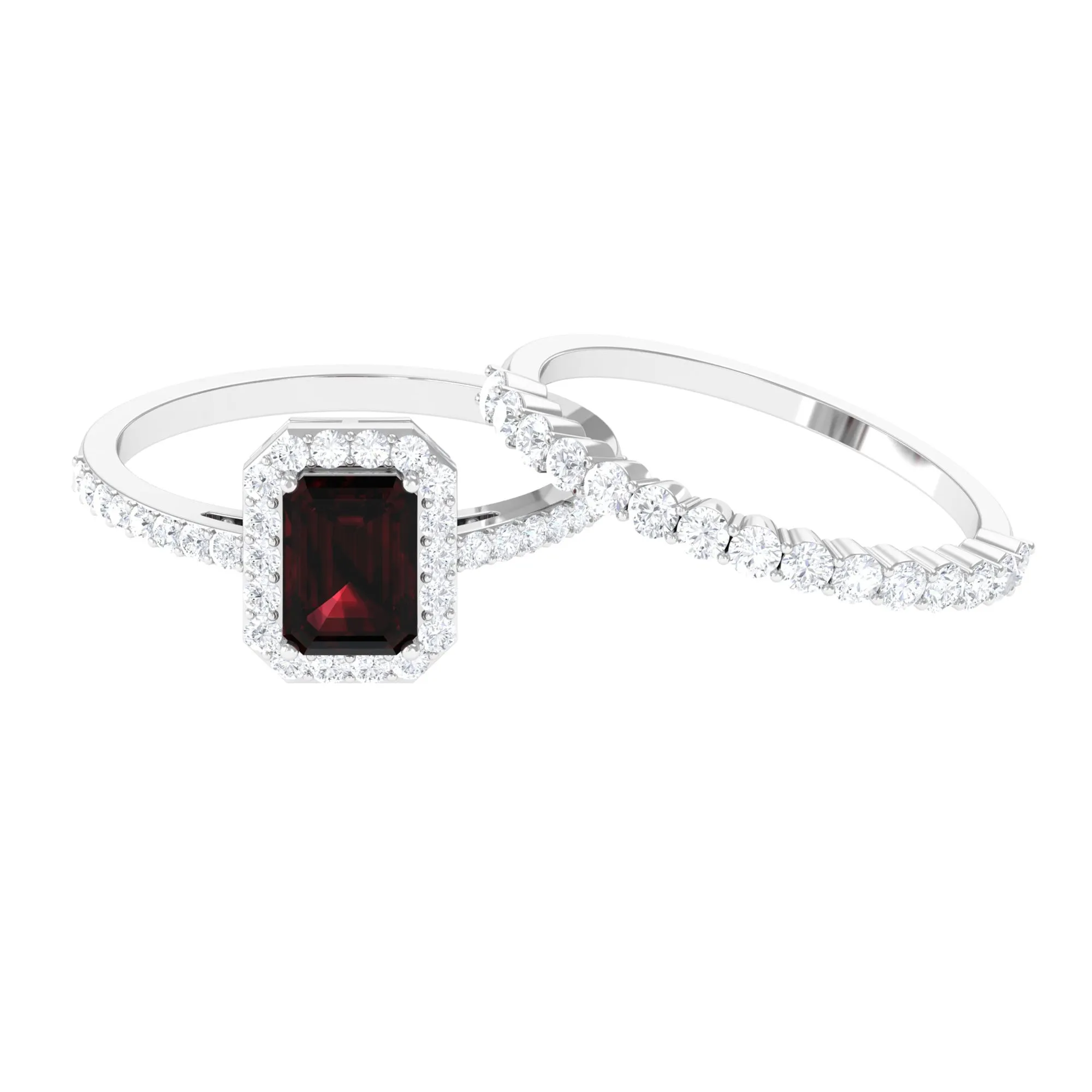 Certified Garnet and Moissanite Stackable Ring Set