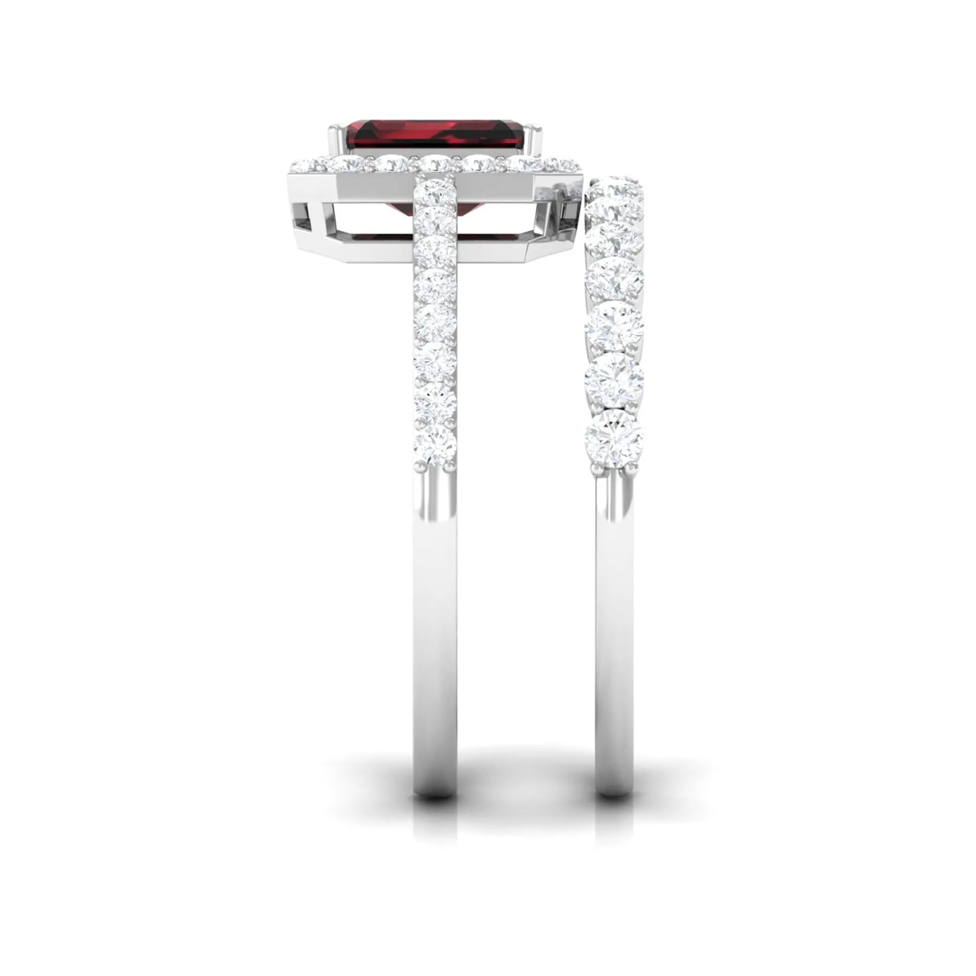 Certified Garnet and Moissanite Stackable Ring Set