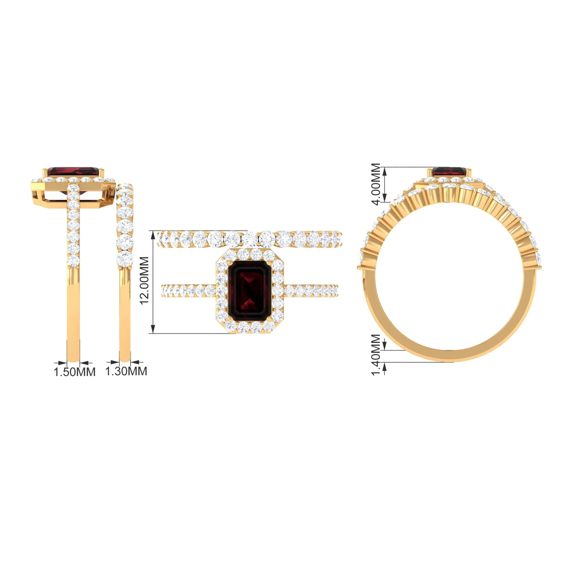 Certified Garnet and Moissanite Stackable Ring Set