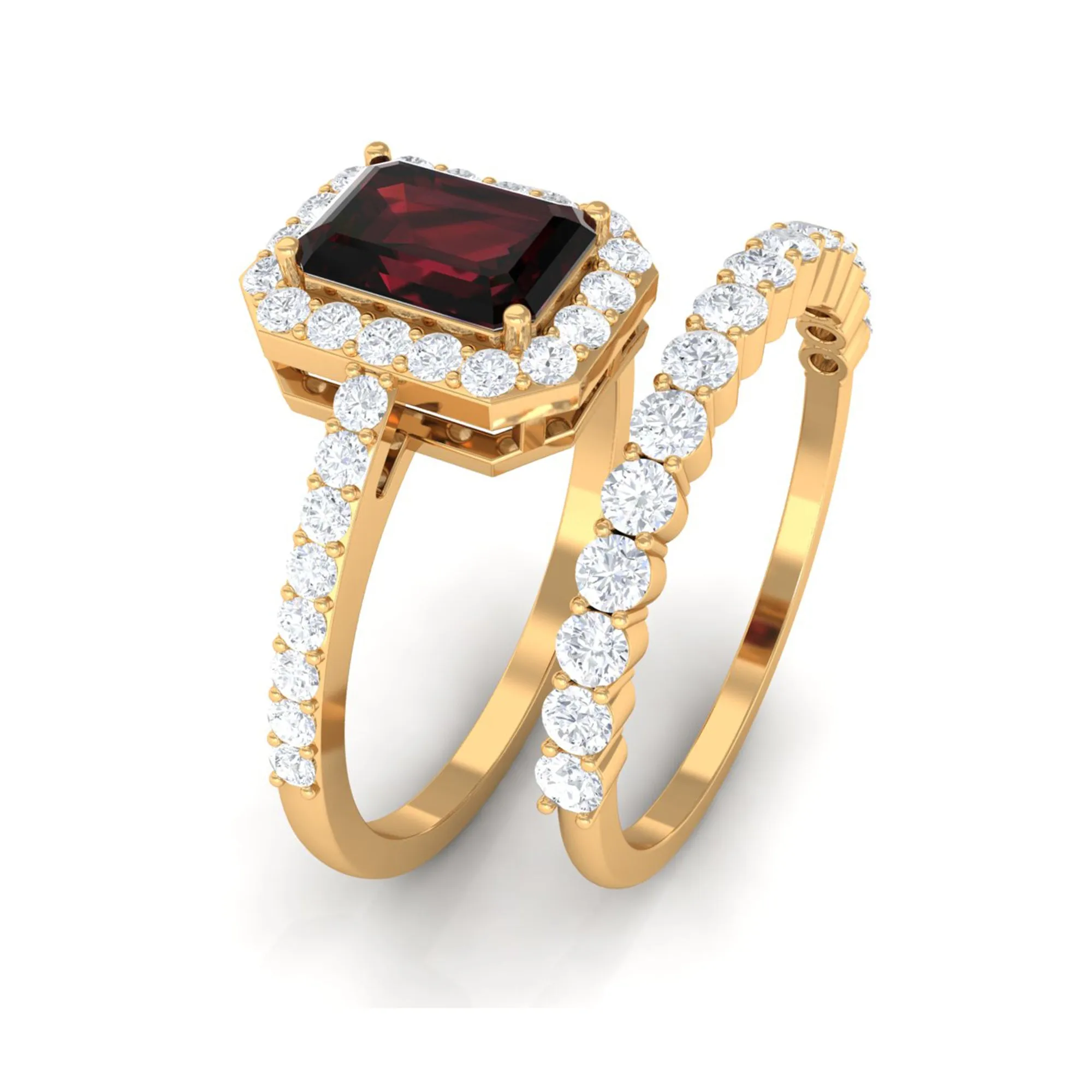 Certified Garnet and Moissanite Stackable Ring Set