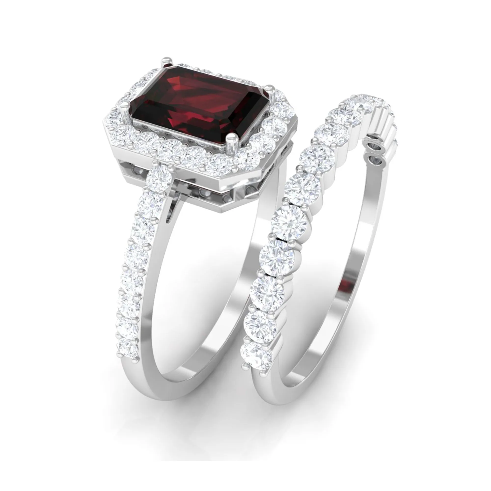 Certified Garnet and Moissanite Stackable Ring Set