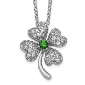 Cheryl M Sterling Silver Sim. Emerald & CZ 4-Leaf Clover Necklace