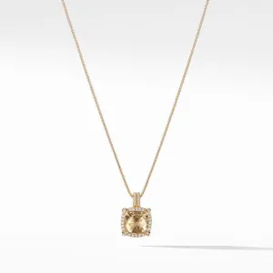 Châtelaine Pave Bezel Pendant Necklace with Champagne Citrine and Diamonds in 18K Gold mm