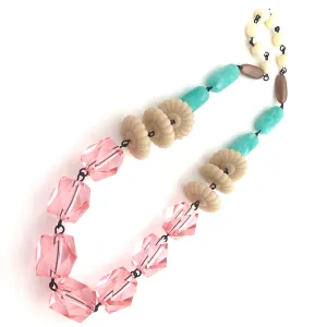 Chunky Pink Faceted & Cream Carmen Necklace