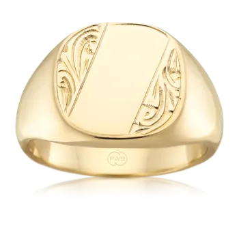 Circular Gold Signet Ring with Corner Patterns