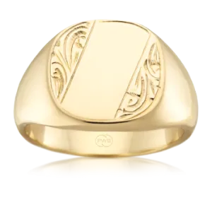 Circular Gold Signet Ring with Corner Patterns