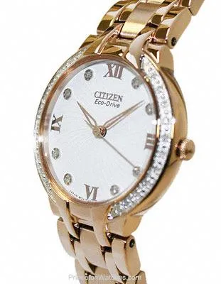 Citizen Eco-Drive Ladies Bella Diamond Dress Watch - Rose Tone - Embossed Dial