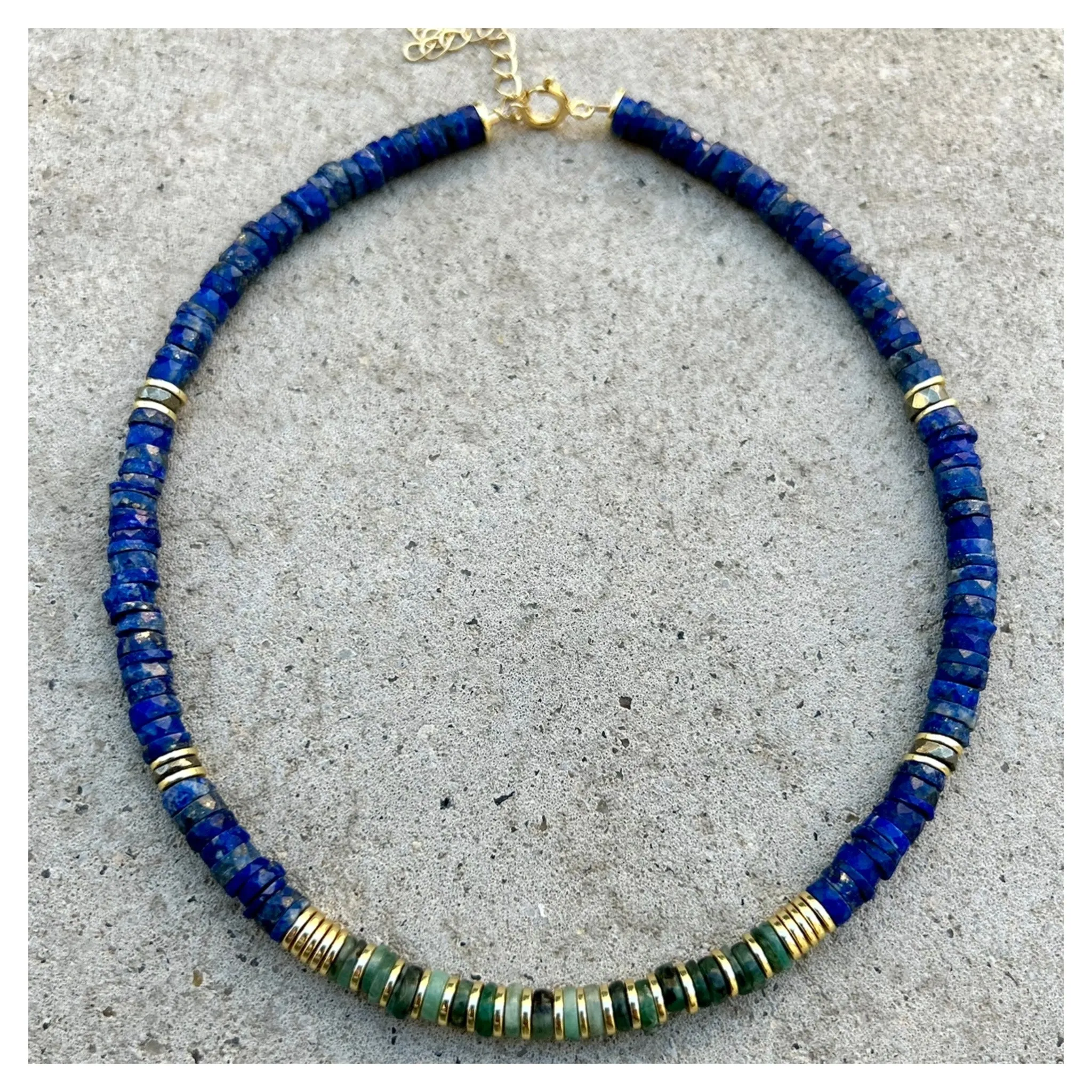 Claudia Lapis & Emerald Beaded Necklace