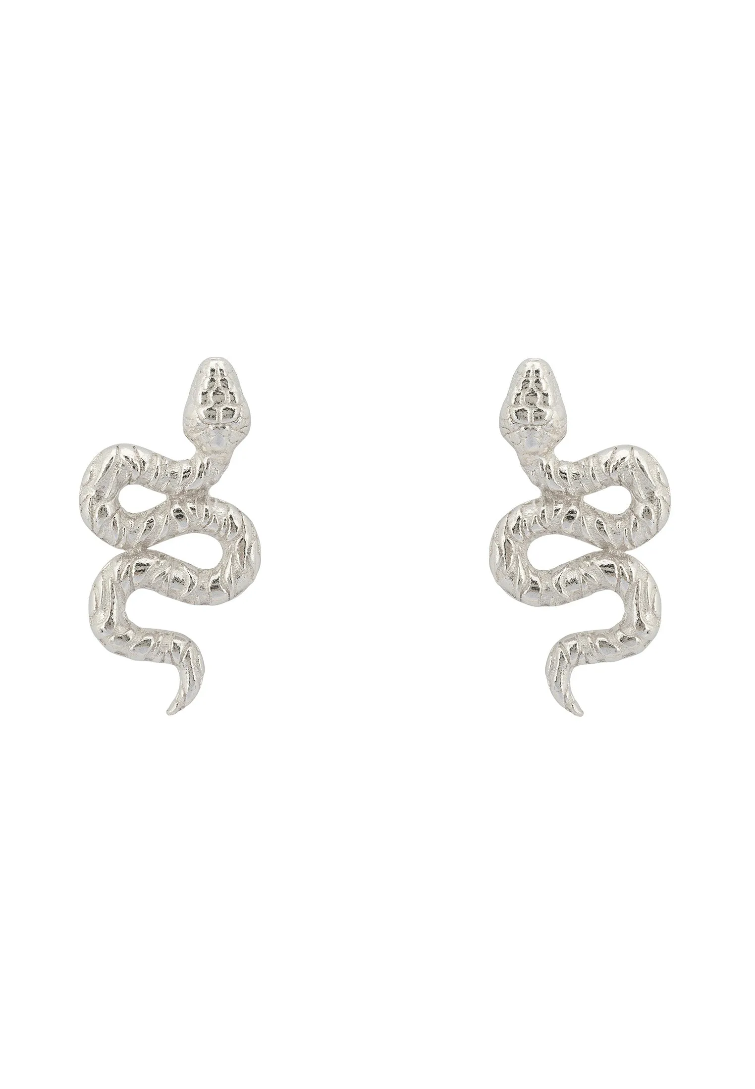 Coiled Cobra Snake Stud Earrings Silver