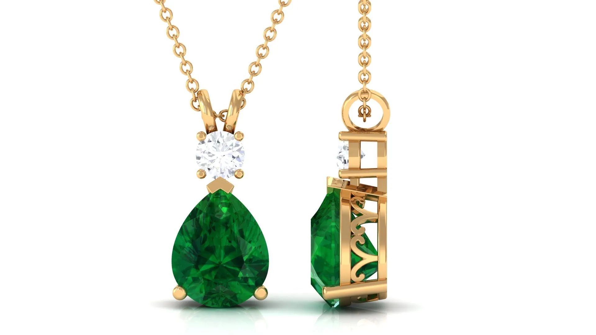 Created Emerald Teardrop Pendant with Moissanite