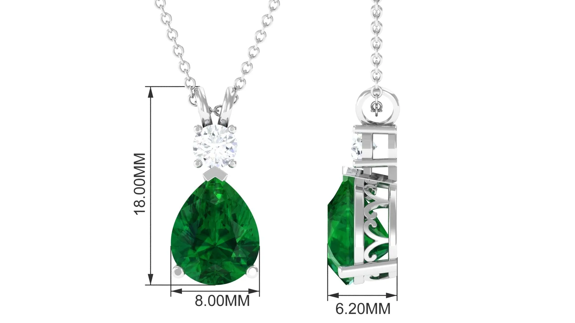 Created Emerald Teardrop Pendant with Moissanite