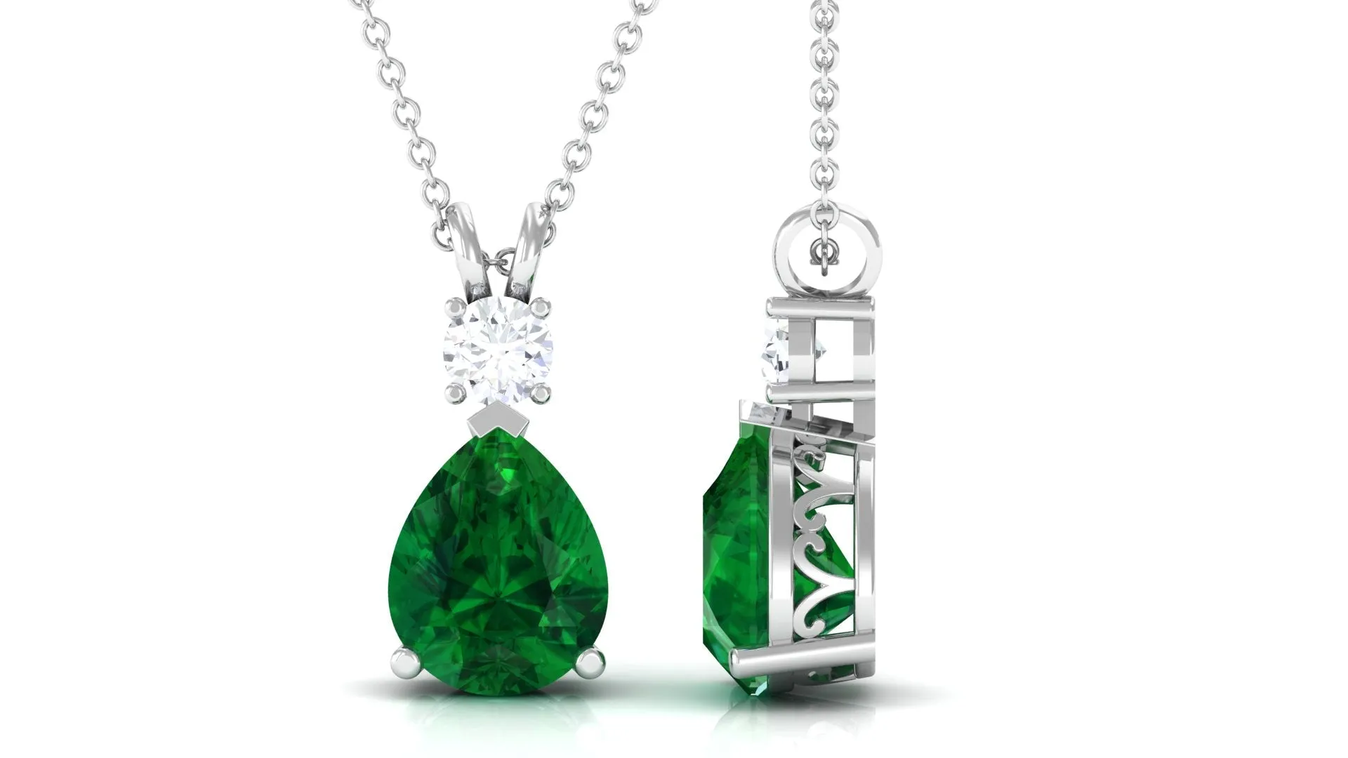 Created Emerald Teardrop Pendant with Moissanite